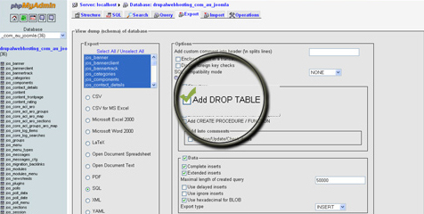 add drop table How To Back Up Joomla